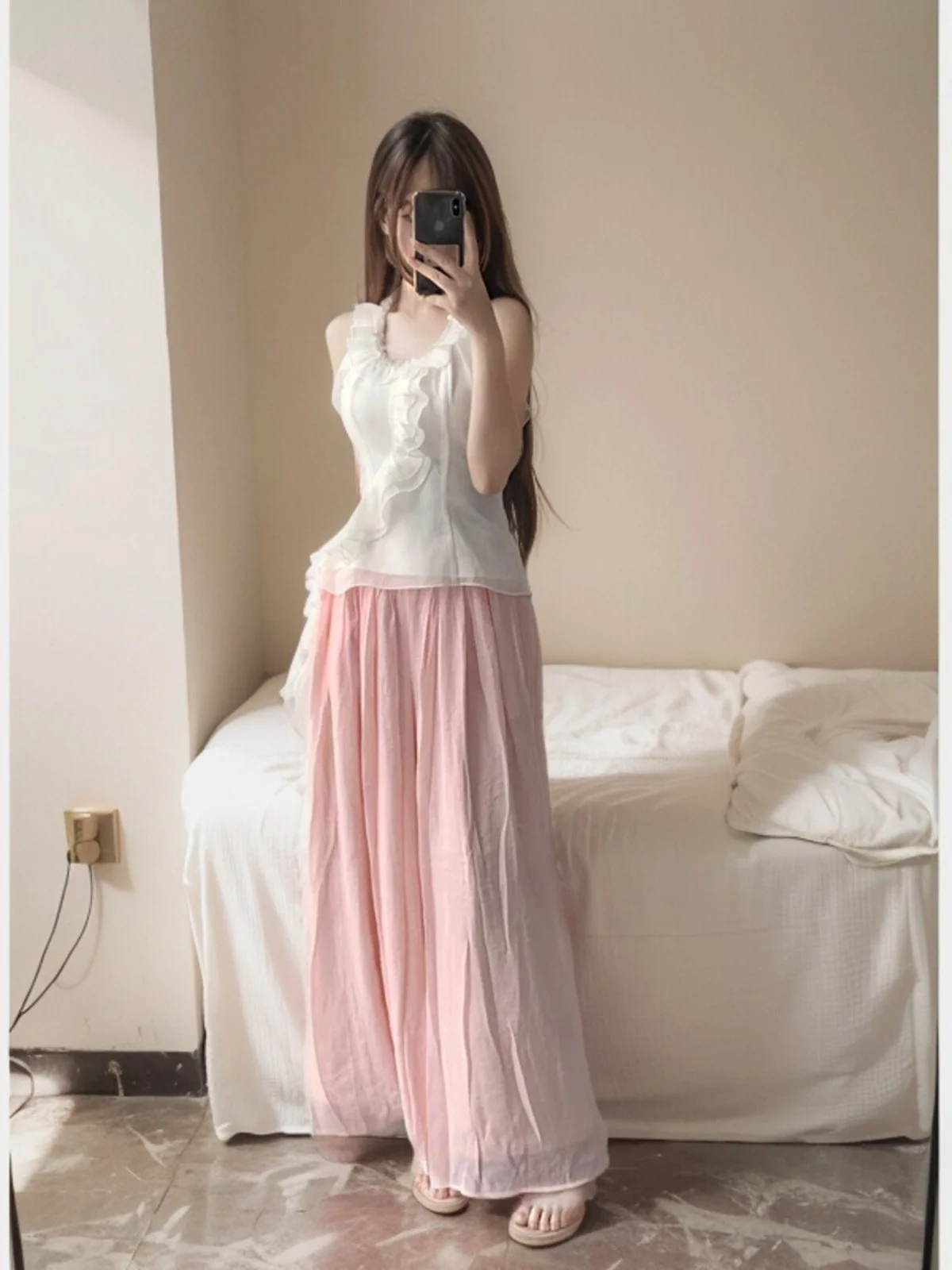 

Летний романтический комплект Ele: топ с круглым вырезом и длинные брюки для женщин, сексуальный образ в стиле Hot Girl