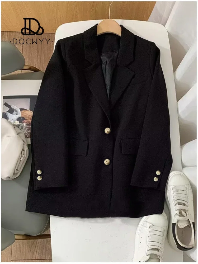 Korean Double Breasted Jacket for Women, Simple Coat, Youth Clothes, Office Clothing, New, Spring, Fall, 2024