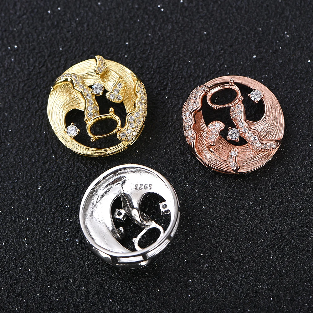 4x6mm stone Pendant with 3D Wave Design, S925 Sterling Silver Empty Bezel Setting for DIY Jewelry Making