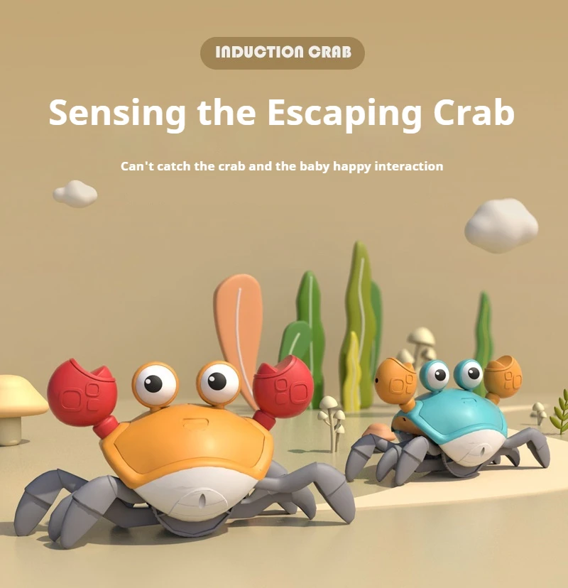 TikTok Krab indukcyjny, automatyczny, unikający przeszkód, ładowalny, świecący, muzyczny, elektryczny zabawka, który ucieka przed krabami.