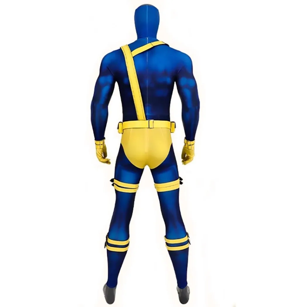 Cyclops Scott Summers Anime Uniform Cosplay Costume Outfit Halloween Carnival Bodysuit with Leather Belt and Headgear