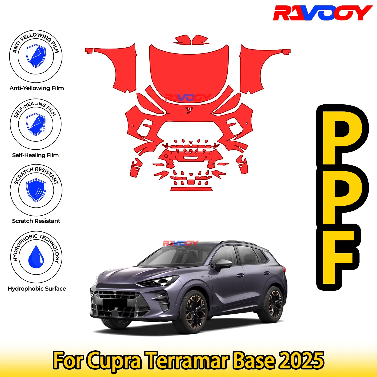 

Для Cupra Terramar Base 2025 глянцевая матовая черная предварительно вырезанная передняя пленка PPF, защитная пленка для краски