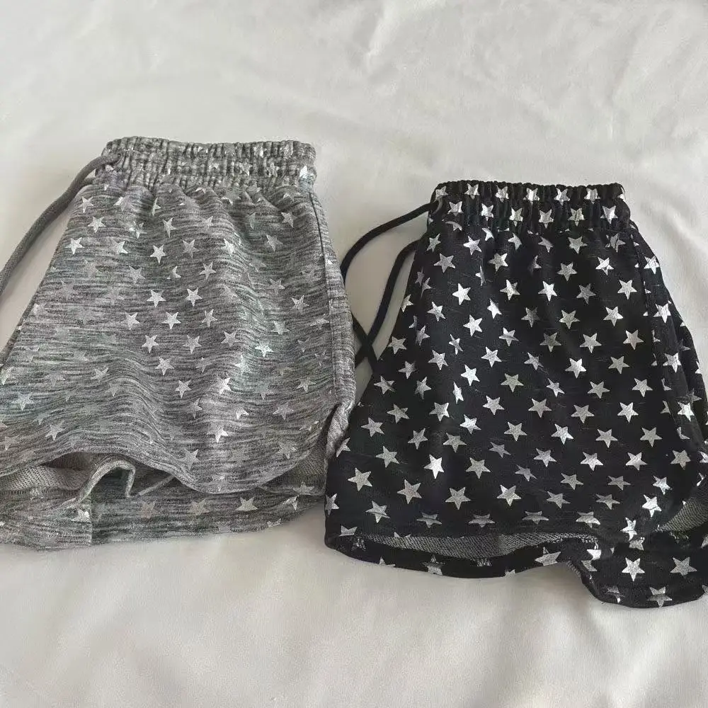 Star Print Drawstring Casual Shorts, Elastic Waist Loose Hot Pants, Y2K Loungewear for Women