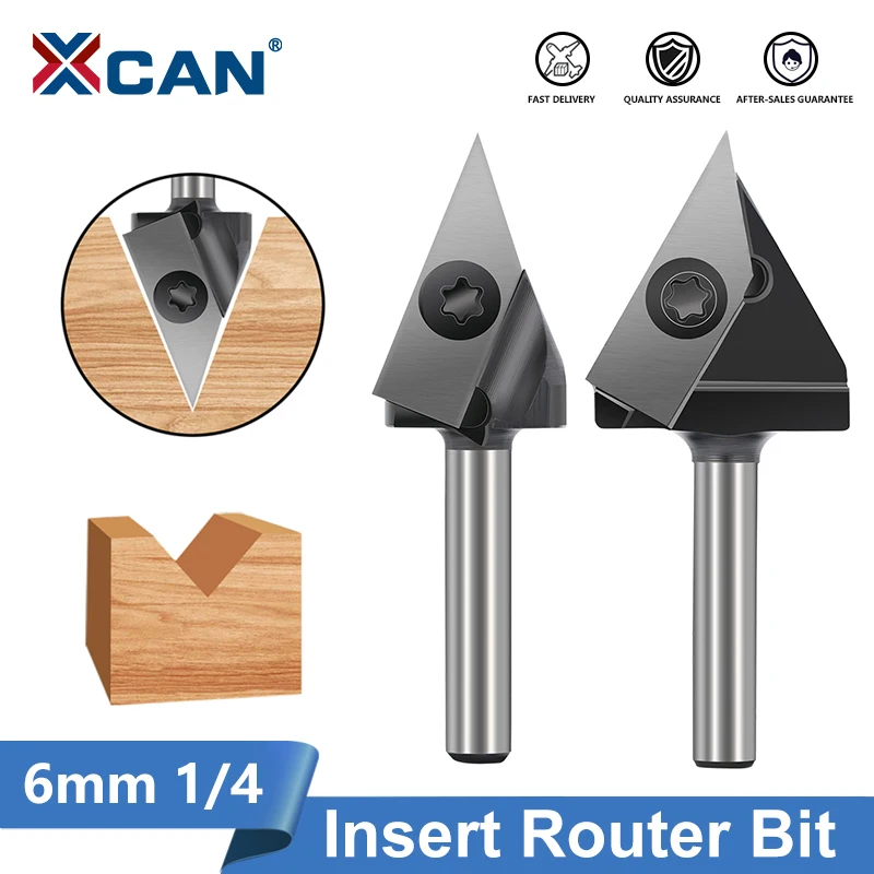 XCAN Milling Cutter Insert CNC Router Bit 6mm 1/4 Shank V Groove Router Bit for Woodworking 2D/3D Engraving Cutter