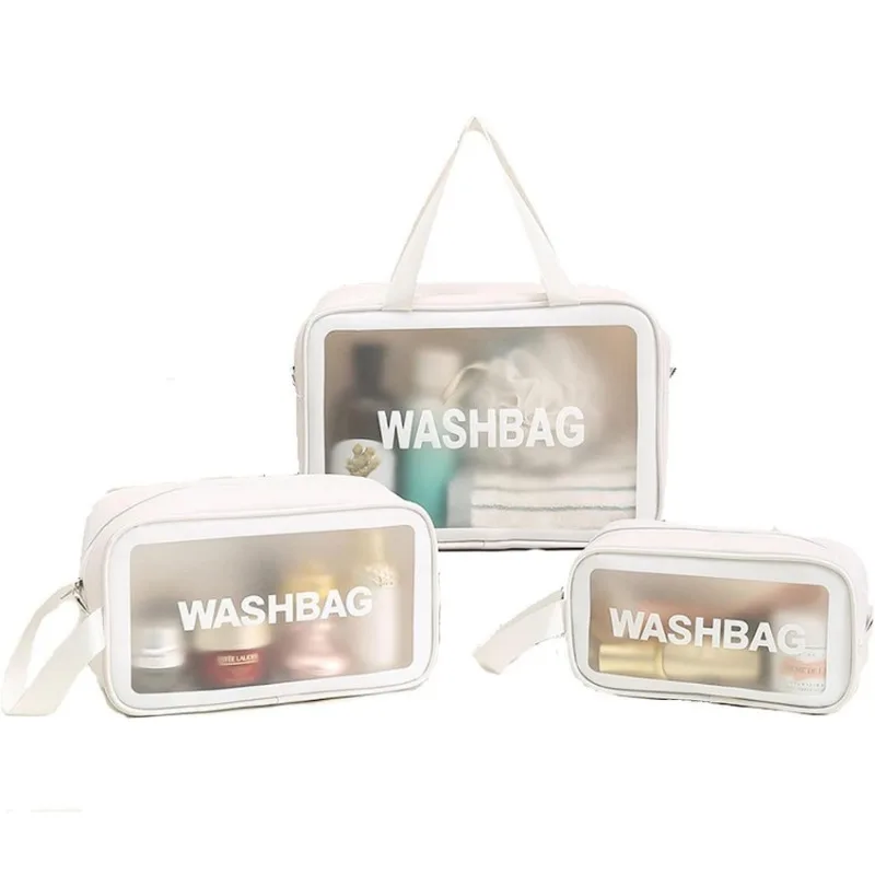 3PCS/Set Women PVC Transparent Makeup Wash Bag Large-capacity Matte Portable Storage Bag