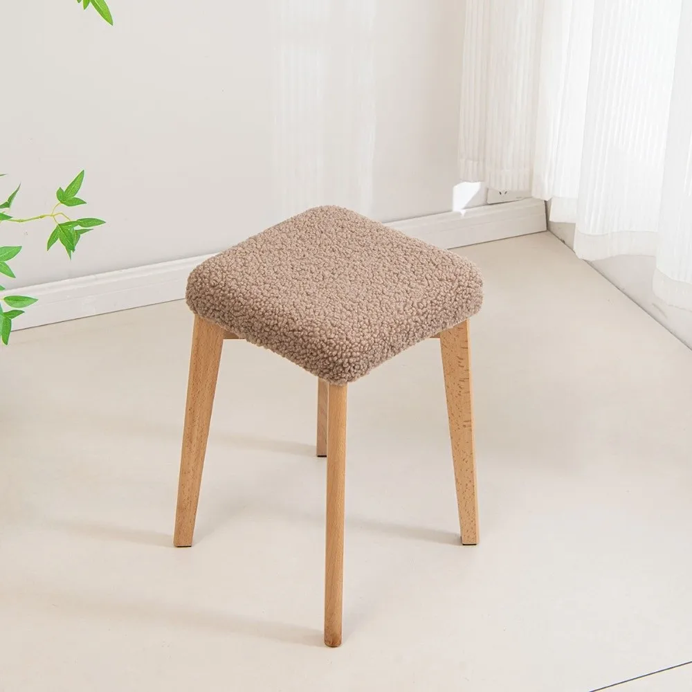 New Teddy Fleece Square Stool Cover Stretchable Fit Removable Bar Stool Slipcover Elastic Chair Seat Cover Living Room Seating