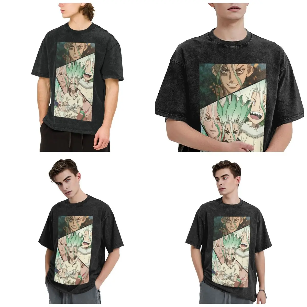 Senku Ishigami Dr Stone Apan Anime Hip Hop Short Sleeve T-Shirts Washed Tops Tees Streetwear T Shirt Cotton for Men Women