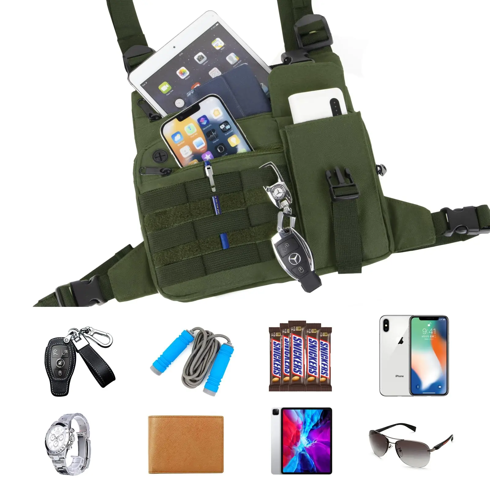 

Tactical Chest Pack Running Bag Outdoor Sports Lightweight Water Resistant Bag Hiking EDC Vest Rig Unisex Must-Have For Runners