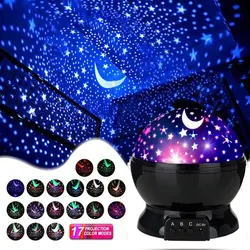 LED Starry Night Light Auto Rotating Pattern 500mAH Lithium Battery Starry Night Projection Light for Bedroom Decoration