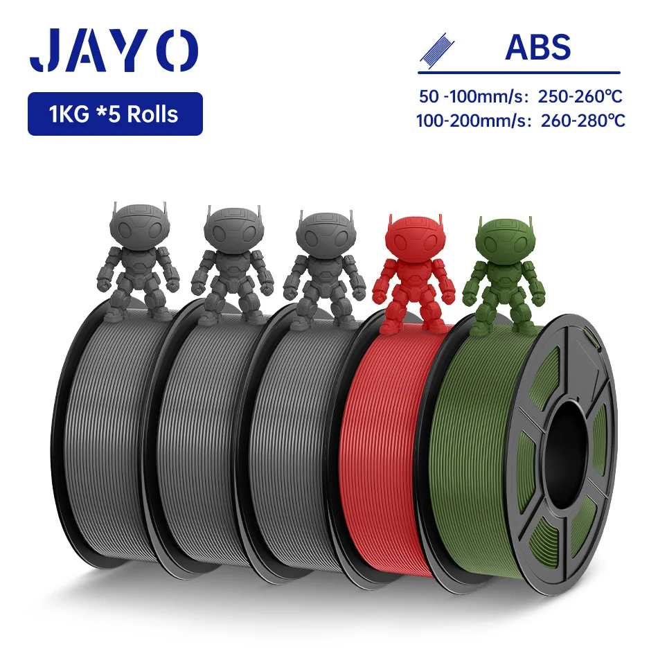 JAYO ABS 3D-Drucker-Filament 5KG 1,75mm ABS für 3D-Drucker, ABS 3D-Drucker-Filament mit Heißverformung 90°, Perfekt für Funktionale Prototypen & Mechanische Teile