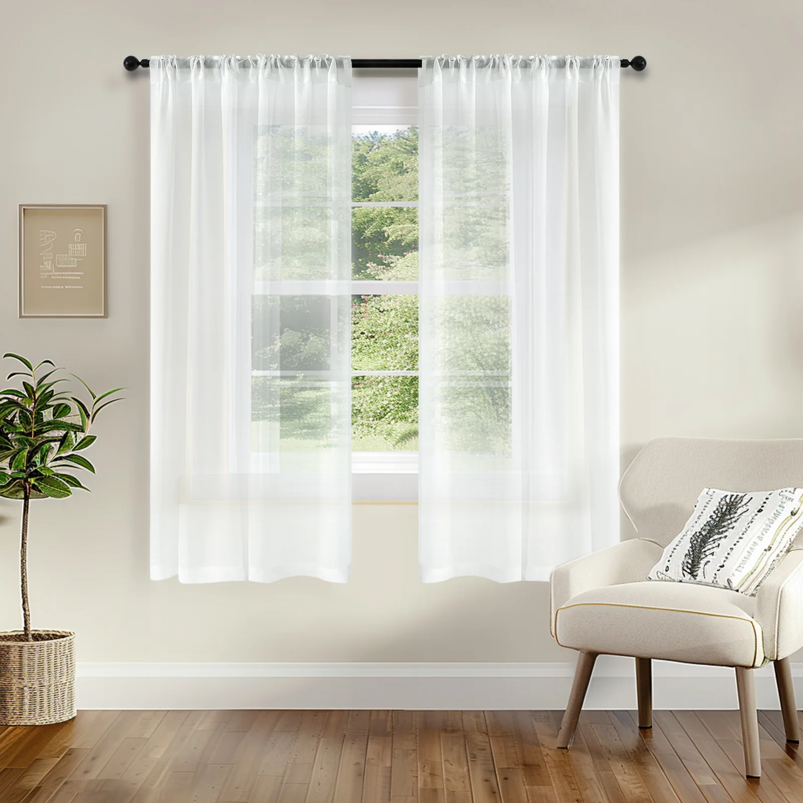 Terylene Sheer Curtains Pure Color Light Filtering Elegant Drapes for Living Room Small Apartment Villa Ready-made Window Tulle
