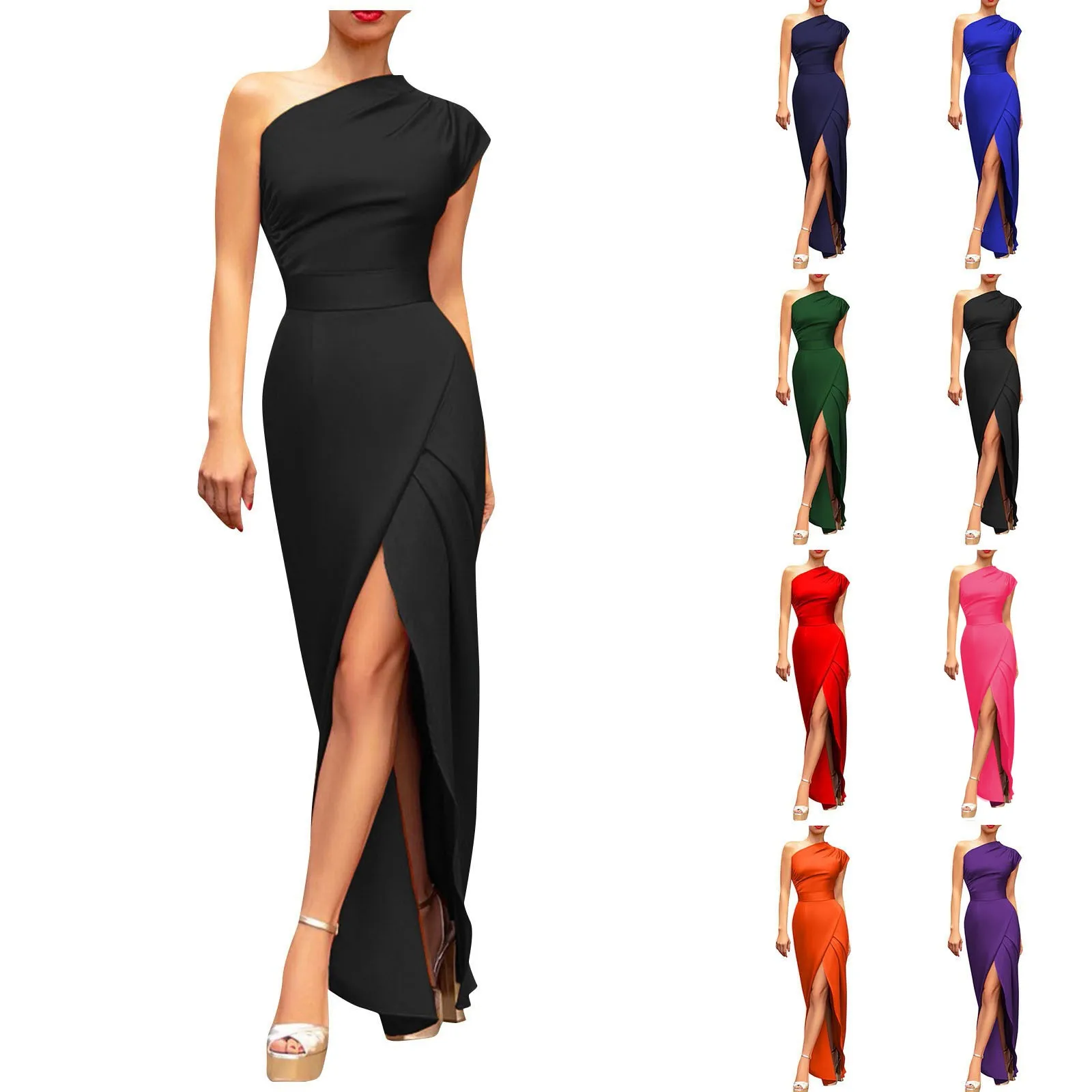 Party Dresses For Women Sexy One Shoulder Sleeveless Bodycon Evening Maxi Dress Clothing 2024 New High Waist Vestidos