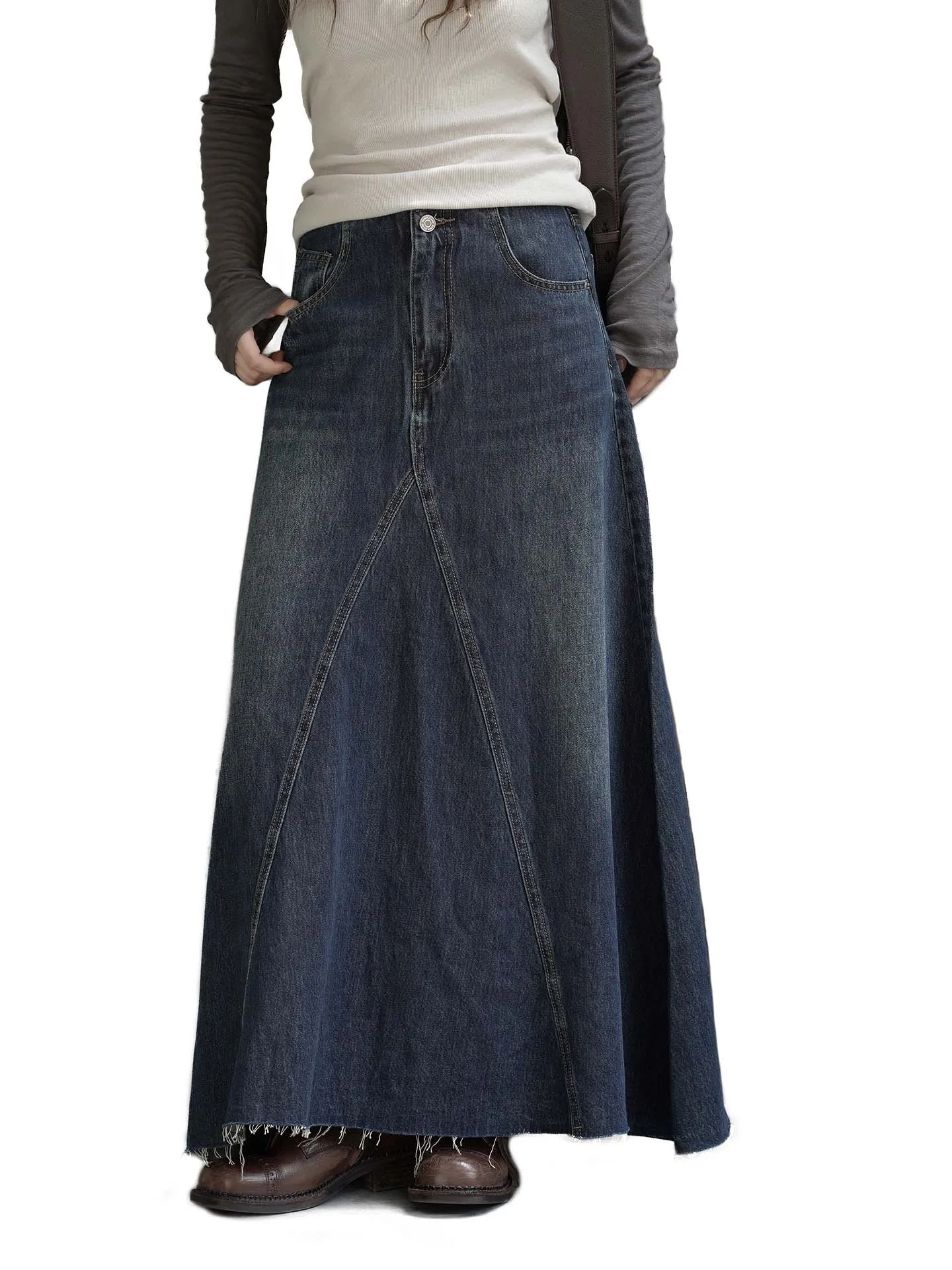 

Long Denim Skirt High Weight Maxi Raw Vintage Jeans Skirts