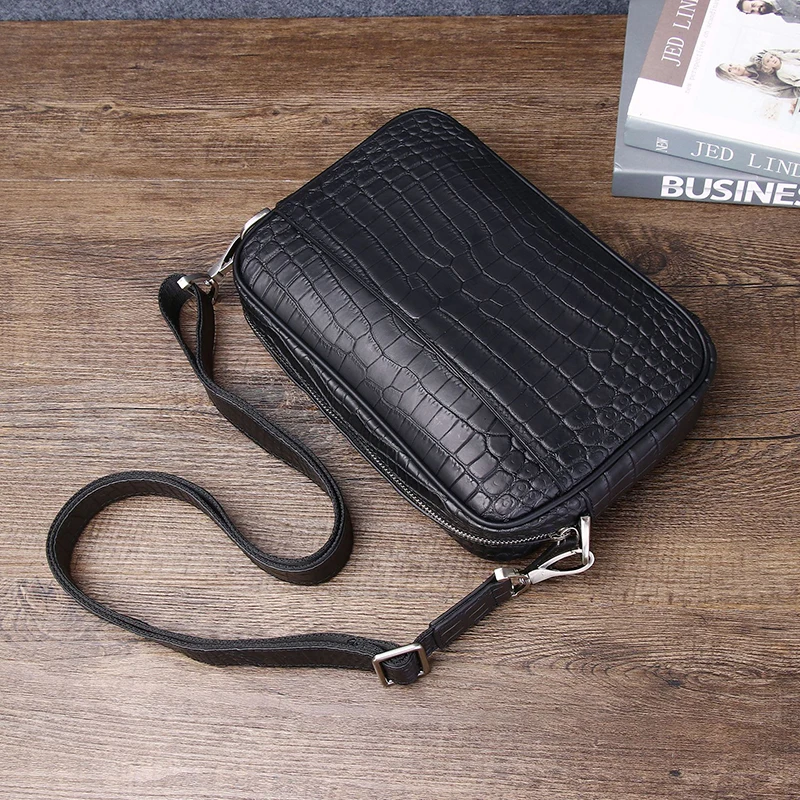 2024 New Fashion Shoulder Bag Genuine Leather Bag High Quality Crossbody Bag Crocodile Pattern Men\'s Bag Trendy