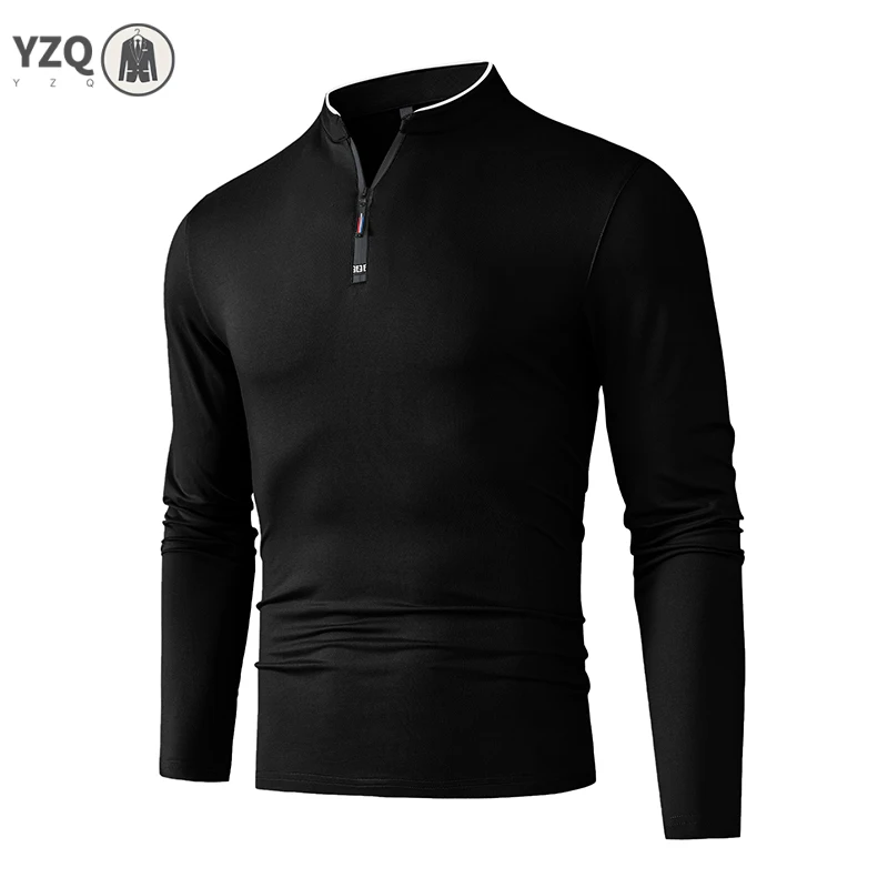Men's Casual Fashion Zipper Polo Shirt 2025 New Solid Color Long Sleeved Stand up Collar Versatile Comfortable Top