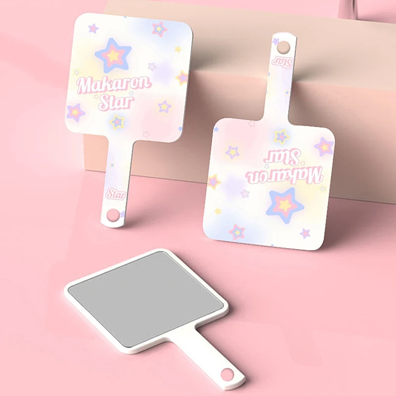 مرآة مكياج على شكل نجمة متدرجة قابلة للطي/غير قابلة للطي، مرآة مكياج محمولة باليد، مقبض عنبر الطالب، مرآة على شكل قلب للفتيات