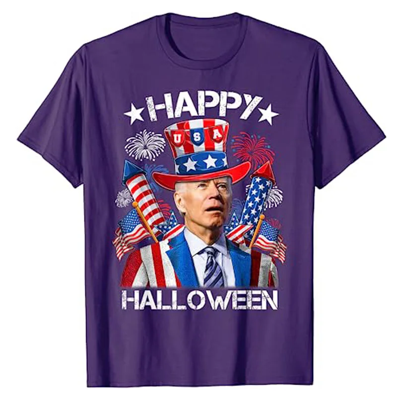 Funny Joe Biden 4th of July Shirt Happy Halloween Firework T-Shirt Trump Lovers Supporters Fans Clothes Humor Funny Tee Top Gift