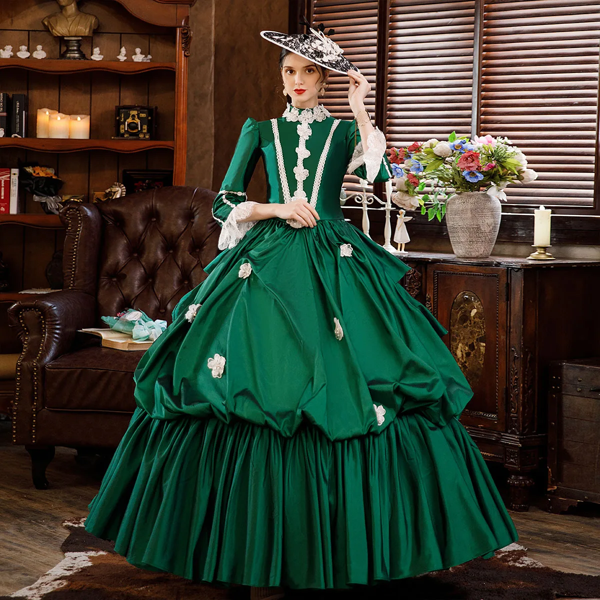 Robe de luxe verte Marie Antoinette, robe de bal, robe de soirée victorienne pour adultes, pour femmes