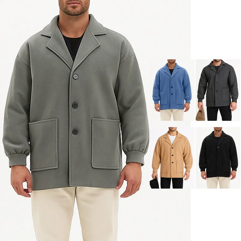 

Мужская ветровка свободного кроя с отложным воротником на одной пуговице в стиле Old Money, зимняя, городская, мужская куртка, верхняя одежда