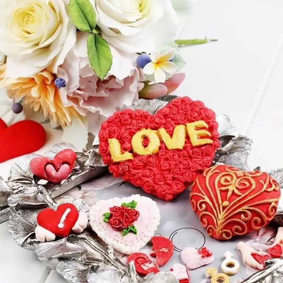 1 Pcs Pink 3D Love Roses Heart-shaped Silicone Mold Fondant 