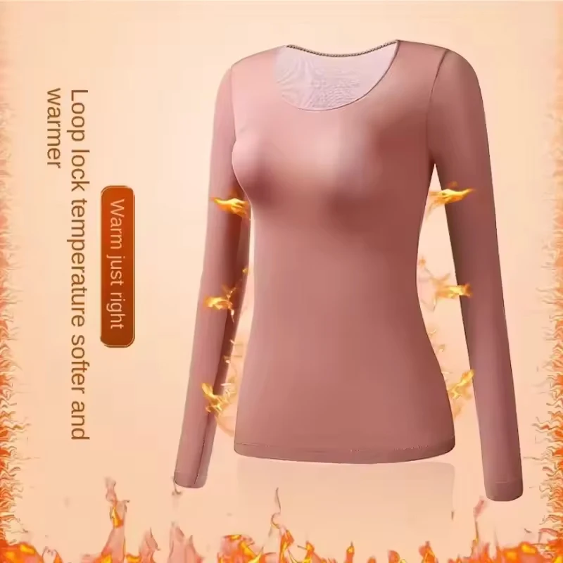 Women's Winter Thermal Underwear Seamless Solid Color High Elastic Ultra-thin Top Long Sleeve Slim Breathable Keep Warm Lingerie