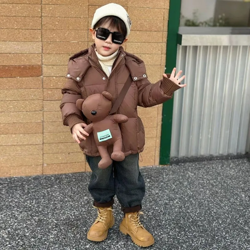 

Новое детское пушистое термоизолированное пуховое пальто, зимняя куртка унисекс, детская верхняя одежда, стильный утолщенный термослойный