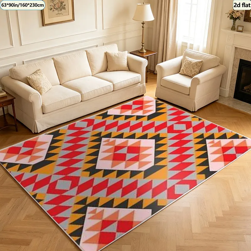 Bohemian Tribal Geometric Triangle Diamond Rug, Ethnic Style Rug, Suitable for Living Room, Bedroom, and Home Floor Decoration