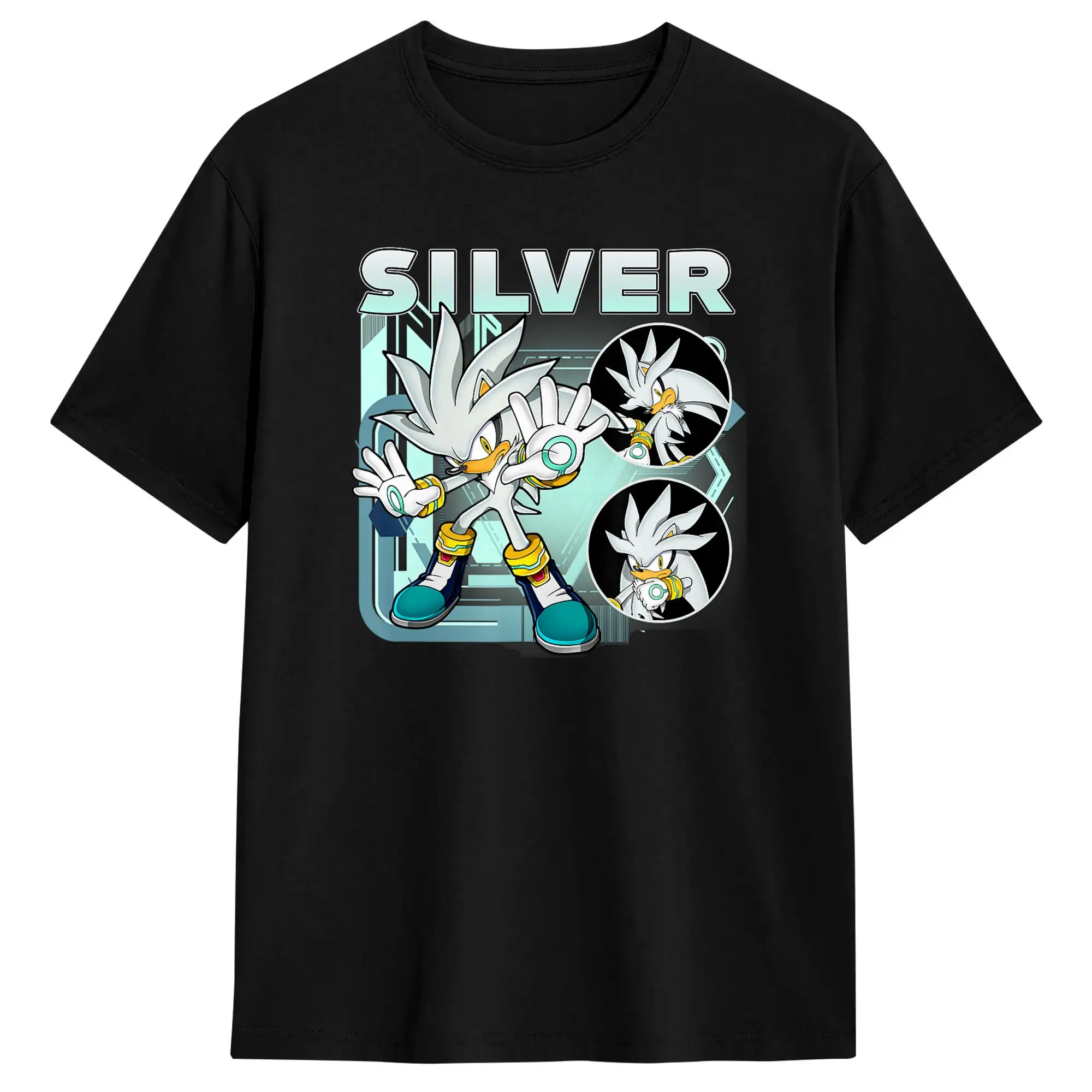 Sonics The Hedgehogs Game T-Shirt Men Silver  Hipster Cotton Tee Shirt Round Neck Short Sleeve T Shirts Plus Size Clothing
