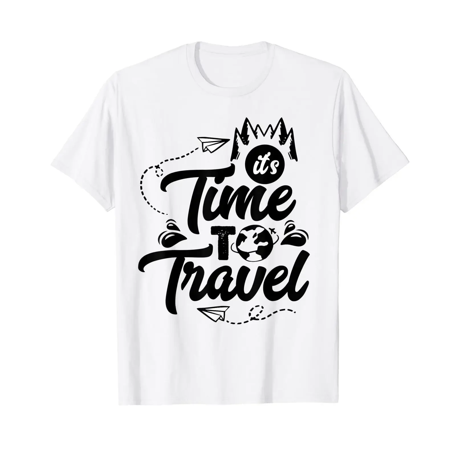 It's Time To Travel Adventure Vacation T Shirt White vintage Washed Top For Everyday Wear Soft Comfortable Versatile Slightly