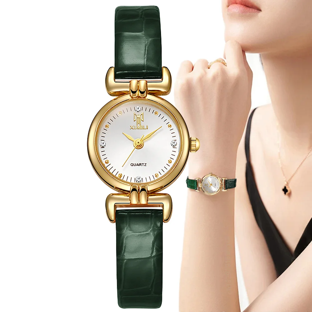 

Ladies 2024 New Fashion Small Simple Diamonds Business Quartz Watch Women's Green Women Dress Clock Luxury Gift Wristwatch