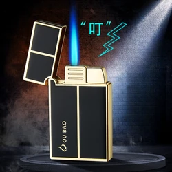 2024 New Metal Langsheng Direct Blue Flame Windproof Lighter Cool Butane Gas Inflatable Lighter Smoking Accessories Gift Tool