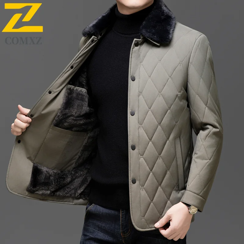 COMXZ New Winter Padding Jacket Men luxury Grade Thick Warm Removable Fur Collar  Padded Cotton Clothes Designer Windproof Parka