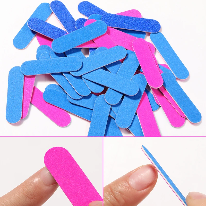 50/100pcs Mini Blue Rose Red Double Sided Nail File Disposable Nail Art Accessories Buffer Files for Manicure Tools Supplies