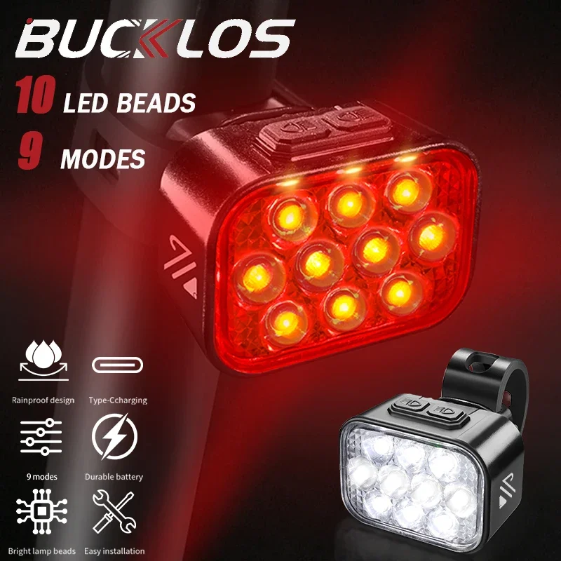 

BUCKLOS Bicycle Front Rear Light Set 10 LED Bike USB Charge Headlight Light MTB Waterproof Taillight LED Lantern Bike Parts