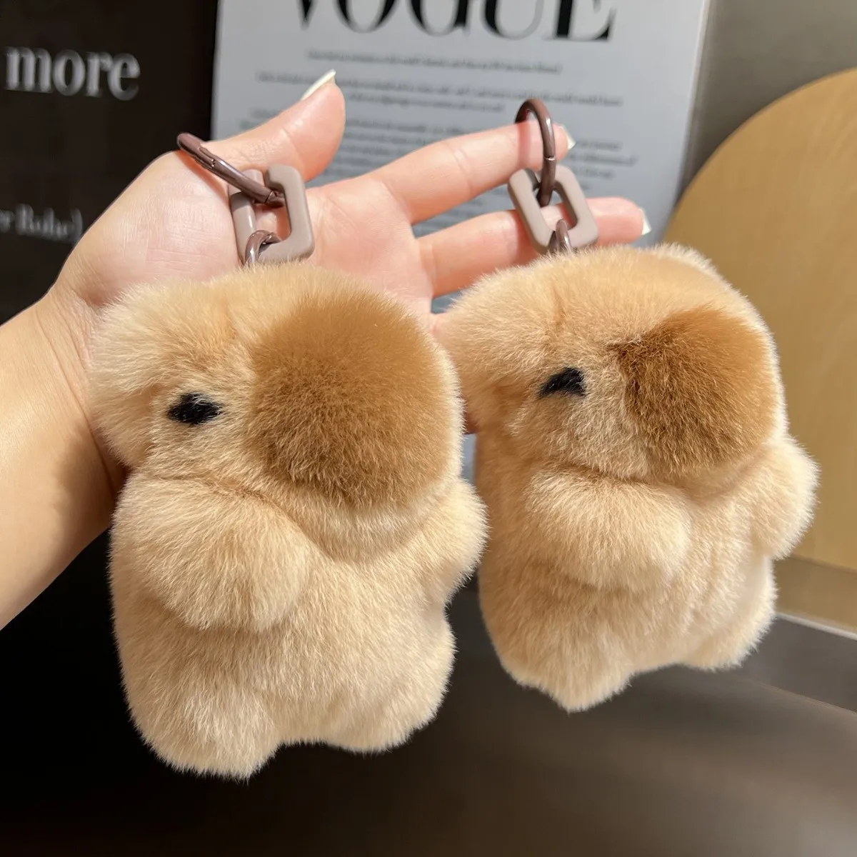 Mini cute capybara plush doll pendant keychain real otter rabbit fur capybara backpack hanging ornament keychain bag charm