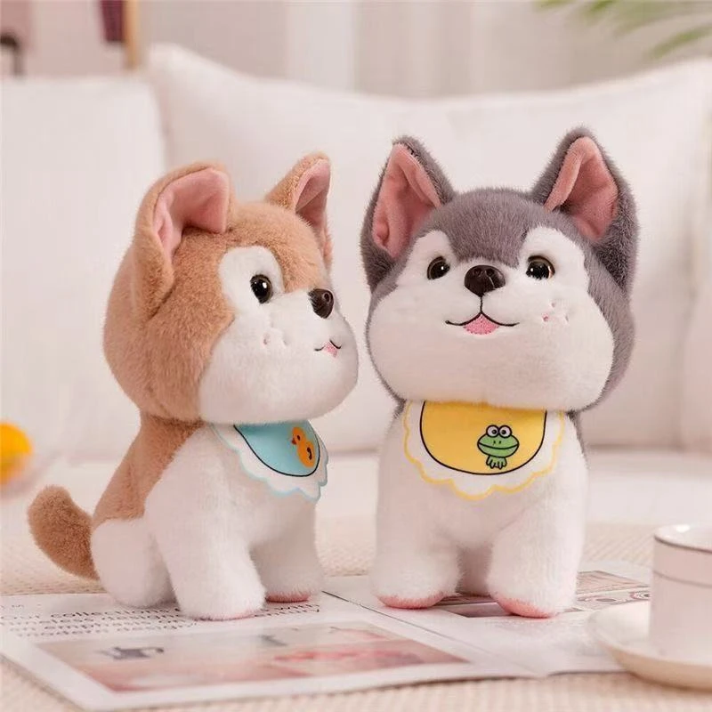 

25cm Cute Bib Husky Plush Toy Two-husky Puppy Table Soothing and Learning Puppy Doll a Festival and Birthday Gift for Child