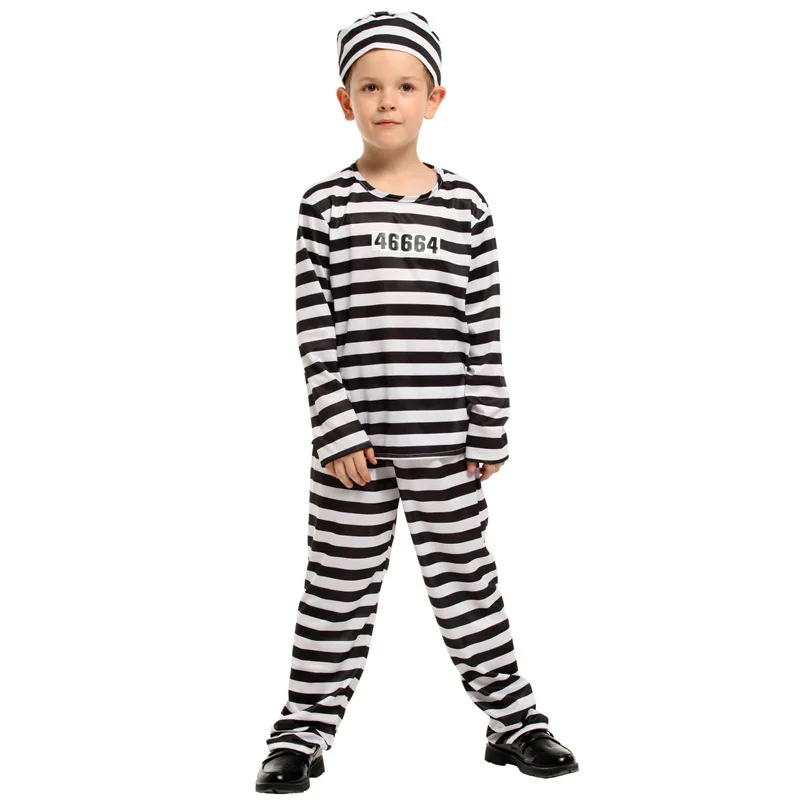 Halloween Prison Uniform Cosplay Cosplay Black and White Striped Suit for Children