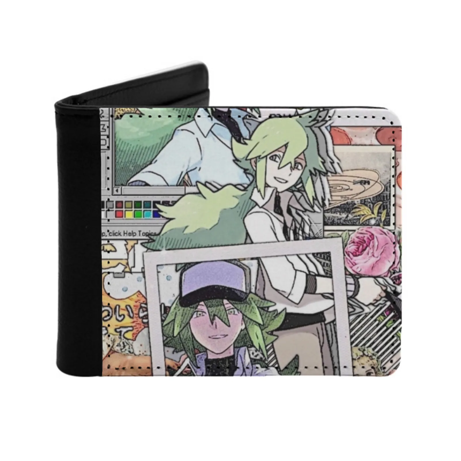 

N Harmonia Personalized Men's Leather Wallet Credit Card Pouch Purse N Harmonia Black White B W B W Anime Manga Personalized