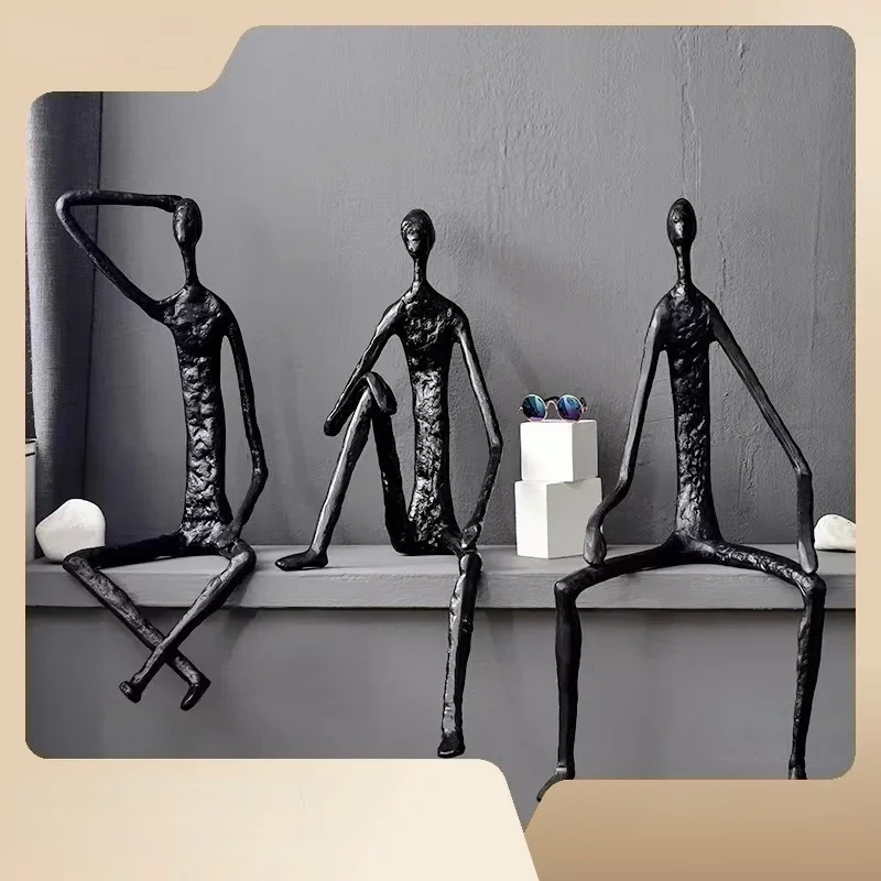 

Черная чугунная скульптура персонажа, современный дизайн, минималистский ремесленный орнамент, украшения для дома, подарочные аксессуары, 60 см