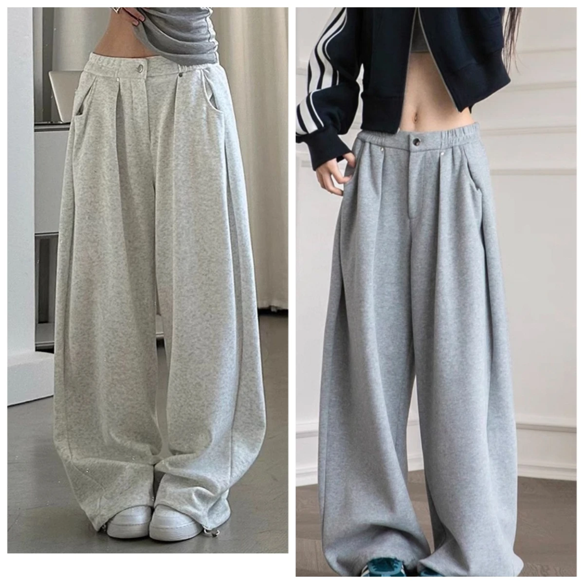 American Vintage Sweatpants Women Simple Classic Stretch High Waist Trousers Loos Lazy Jazz Hip Hop Dance Wide Leg Pants