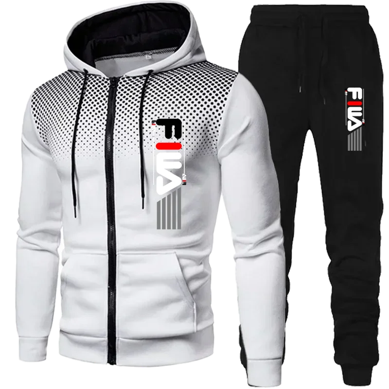 2024 New Men\'s Clothing Sweatshirt Suit Fall Winter Zipper Suit Hooded Sweater Pants Men\'s Tracksuit Cardigan Two Piece Set