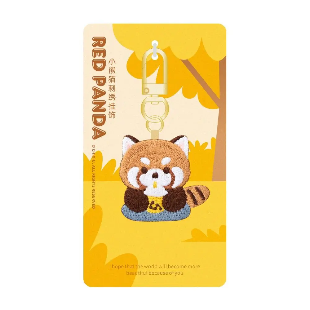 مضحك الكرتون الأحمر الباندا Keyrchain الإبداعية لينة Kawaii الحيوان قلادة الحليب الشاي موضة الأحمر الباندا التطريز قلادة #2