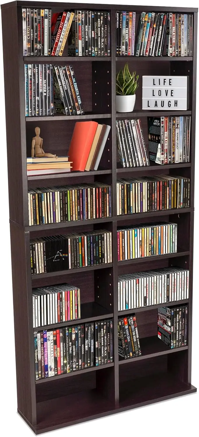 Oskar Adjustable Media Cabinet - Holds 464 CDs, 228 DVDs or 276 Blu-rays, 12 Adjustable and 4 fixed shelves PN in Espresso