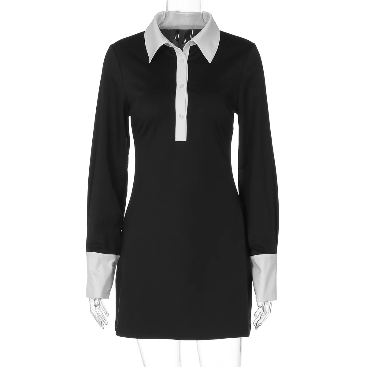 

Women's Autumn New Product Splicing Color Contrasting Polo Collar Slimming and Stylish Style Short Dress
