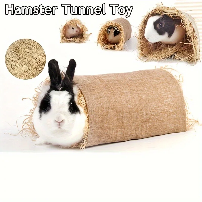 Hideaway Grass Rabbit Hideout Bunny Hideaway Hut Guinea Pig Linen Durable Tunnel with Small Animal Activity Toys view 2