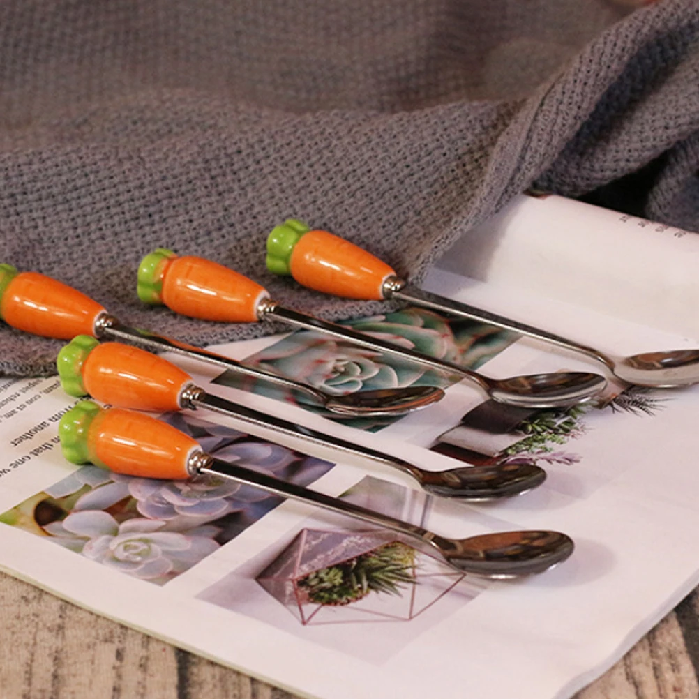 

Premium Quality Long Handle Stainless Steel Spoon Ceramic Radish Design Easy to Use for Various Dishes 128Char