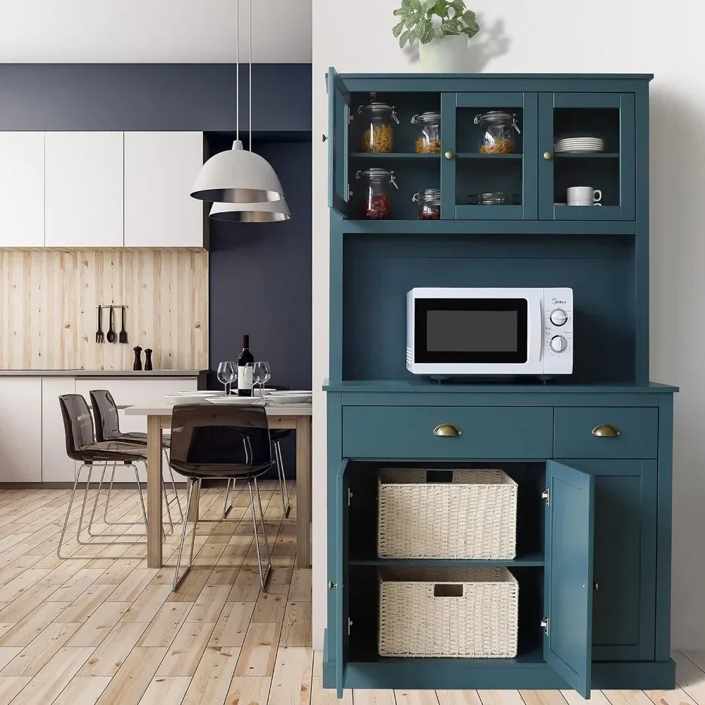 Kitchen Pantry Storage Cabinet with Microwave Stand, 71'' Freestanding Hutch Cabinet with Buffet Cupboard  bedroom furniture r