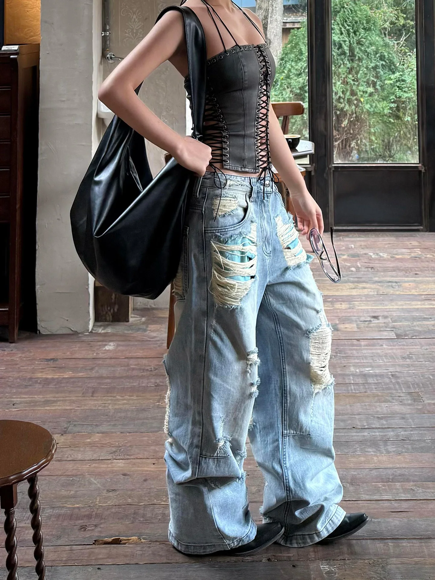 

Американские джинсовые джинсы в стиле ретро, женские летние уличные брюки с широкими штанинами длиной до пола, Spicy Girl