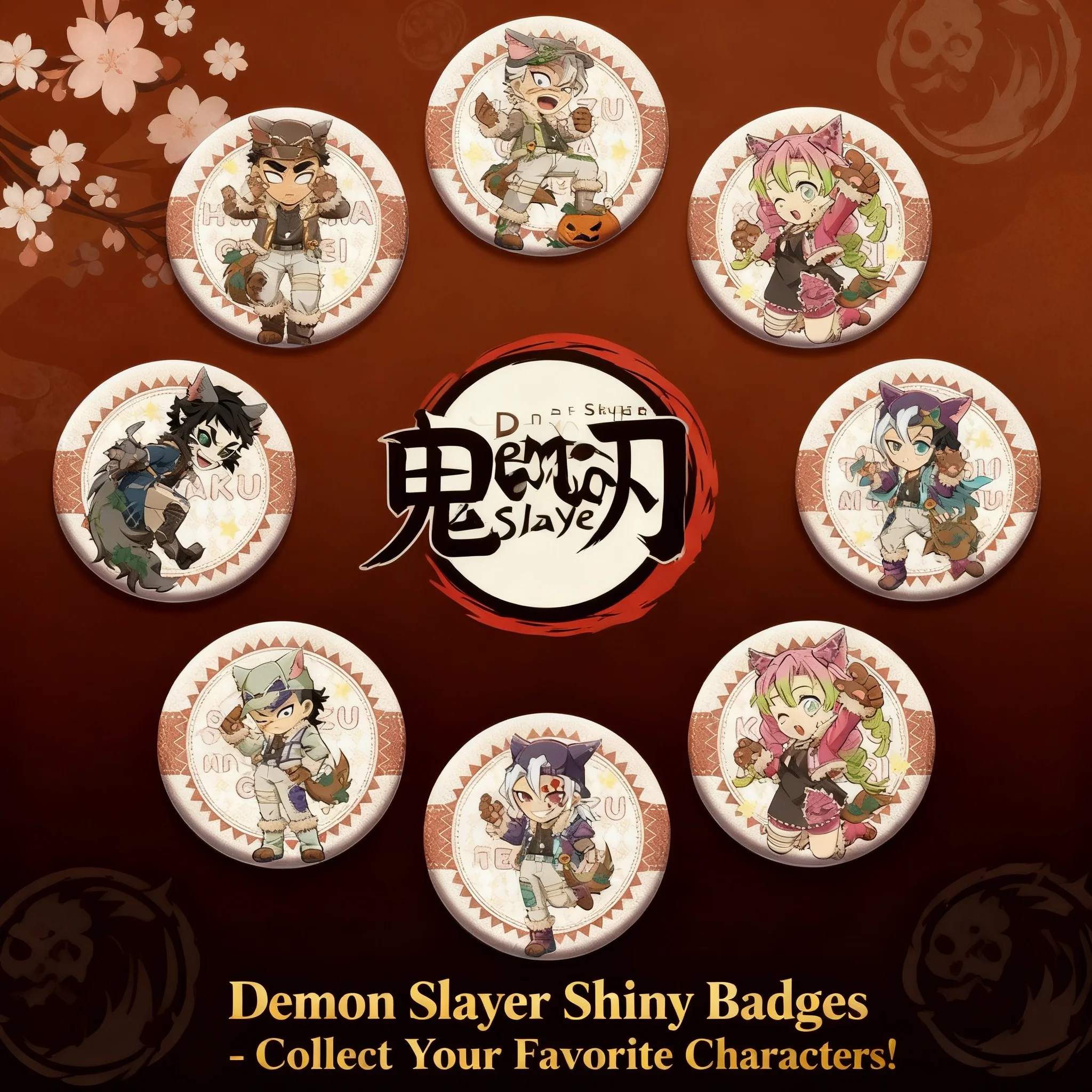 

Demon Slayer Kimetsu no Yaiba Cosplay Pin Badge Brooch Double Flash Anime Pet Material New Design Custom Wholesale 365 428
