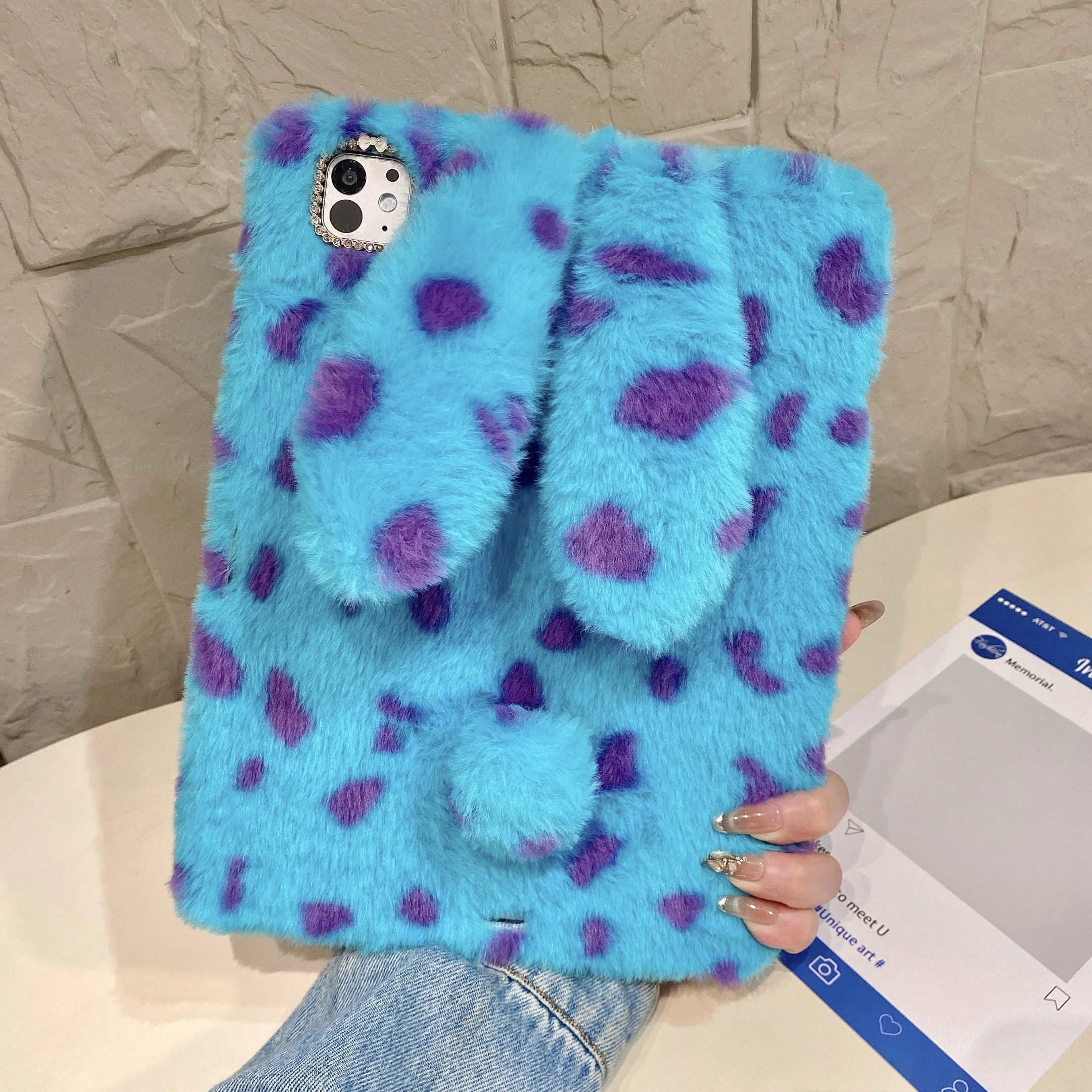 Plush Leopard Tablet Case For iPad Pro 11/12.9/13in Air 11/13inch 2018 2020 2021 2022 2024 2025 2026 with Bunny Ears & Pen Slot